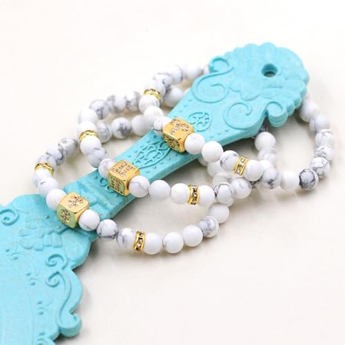 Image of Inlaid Zircon 12 Constellation Adjustable Stretch Bracelet - 6mm Frosted White Turquoise Beaded Bracelets for Women Men SJYA4647
