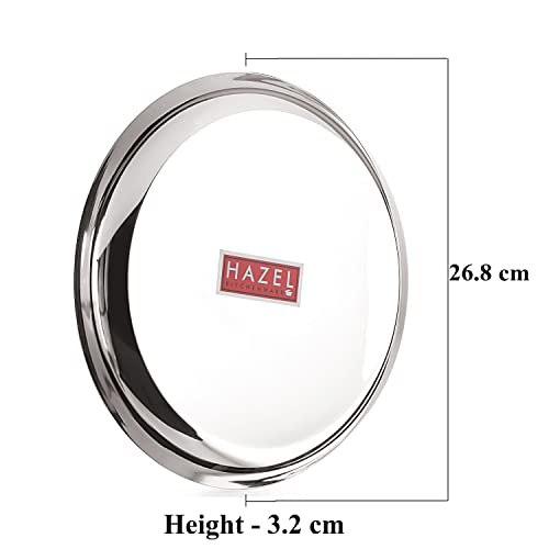 Image of HAZEL Steel Plates for Lunch |Plates Set Steel for Dinner | Steel Dinner Plates Set, 26.8 cm