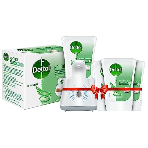 Image of Dettol Handwash No-Touch Automatic Soap Dispenser Device Kit, with 3x250ml Aloe Vera Refills free | Aloe Vera & Moisturizer | 10X Better Protection from Germs