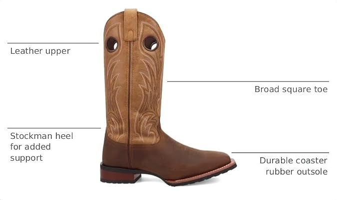 Laredo Mens Cullen Embroidered Square Toe Pull On Casual Boots Mid Calf - Brown