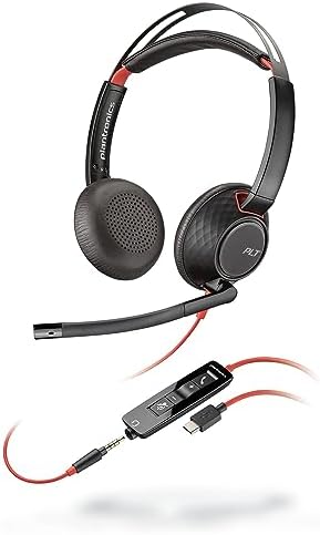 Poly Blackwire 5220 Wired Headset - Flexible Noise Cancelling Microphone Boom - Ergonomic Design - Connect to PC/Mac, Mobile Phone via USB-C, USB-A or 3.5mm Jack