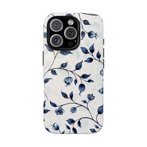 Coque rigide haut de gamme motif floral bleu vigne iPhone 16 Pro