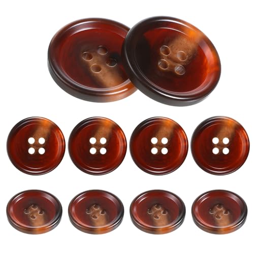 Image of 10 Pcs Large Brown Buttons 1 Inch Black Buttons for Sewing 4 Hole Flatback 25mm Big Round Resin Coat Button for Crafts, Clothing, Suits, Overcoats, Winter Coats, Jacket, Sewing DIY Art Craft Projects