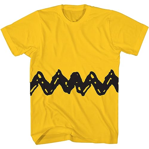 Peanuts Charlie Brown Costume Men's Adult Graphic Tee T-Shirt(Yellow,Large)