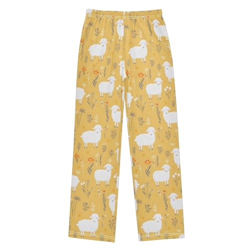 Pajama Pants Lounge Sleep PJ Bottoms Sleepwear Elastic Waist Drawstring S Sheeps Flowers