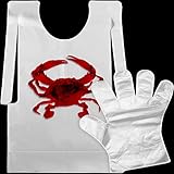 Patelai 50pcs Crab Lobster Bibs and 50 Pairs of Plastic Disposable Gloves Disposable Adult Crab Feast Bibs for Seafood(Crab Style)