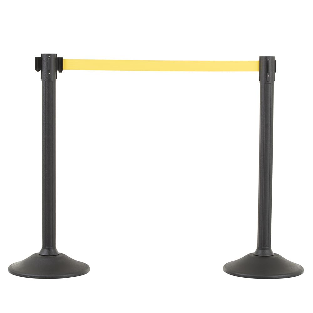 US Weight Sentry Stanchion with Retractable Belt, Easy Connect Assembly, Black, 6.5' Yellow Belt (2 Pack)