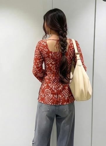 Image of ANNI Designer Women's Viscose Blend Printed Short Kurti | Straight Fit Casual Ethnic Top | Square Neck Full Sleeve Kurta Office College