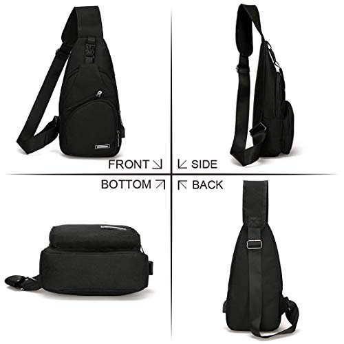 Men's Women's Sling Chest Shoulder Bag Outdoor Travel Crossbody Backpack With Usb Charging Port Black #TOP3