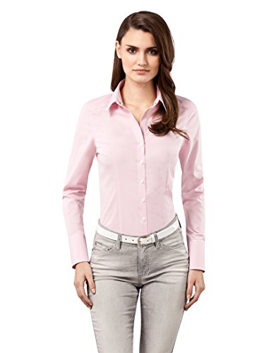 Vincenzo Boretti Camisa de Mujer Elegante y clásica, Ligeramente más angosta (Modern-fit), 100% algodón, Manga-Larga, Cuello Kent, Lisa - no Necesita Plancha Rosa Antiguo 40
