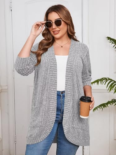 BELAROI Womens Plus Size Cardigan Long Sleeve Lightweight Casual Open Front Knit Sweater Outwear Coats Fall Outfits3
