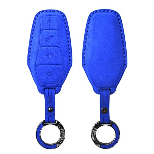 Image of KMH Alcantara Key Cover Compatible with BYD Atto 3 Models Smart Keycover with Keychain 4 Buttons Shell Case Holder Full Key Protector Accessories Smart Keycover with Keychain, Blue - Pack of 2