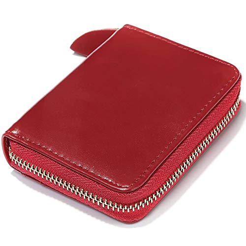 TEEMZONE RFID Cartera Tarjetero Mujer Cremallera de Cuero Genuino Portatarjetas Monedero de Espacio 11 Tarjetas
