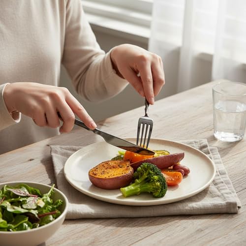 Image of 16 Pcs Black Slim Handle Stainless Steel Cutlery Set for Dining Table with Spoons and Forks Set + Butterknives - The Perfect Tableware /Flatware