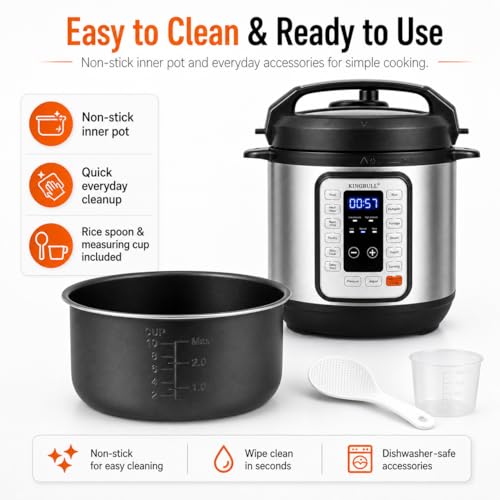 Image of KINGBULL 6QT Electric Pressure Cooker - 12-in-1 Multi Cooker, One-Touch Programs for Rice, Soup, Meat, Steam, Yogurt, Slow Cook, Keep Warm & Delay Start