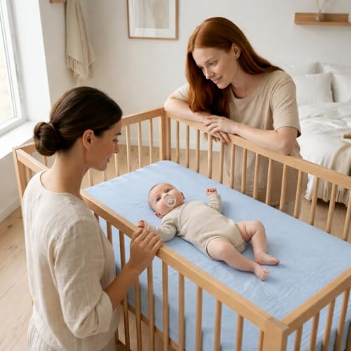 Image of Crib Sheets - Organic Cotton Muslin Fitted Crib Sheet - Standard Size for Baby Boy 28 inch x 52 inch Ultra-Soft and Breathable (Baby Blue)