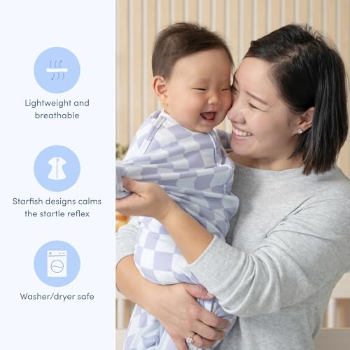 Image of SleepingBaby Zipadee-Zip Transition Swaddle - Cozy Baby Swaddle Blanket with Zipper Convenience - Roomy Wearable Blanket for Easy Diaper Changes - Lavender Check, Small (4-8 Month)
