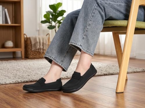 Image of WHITIN Women's Slip On Penny Loafers Wide Width | Comfortable Knit Flat Shoes
