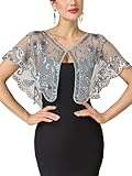 RRYIO Châle années 1920 avec paillettes et perles   Cape de soirée   Boléro, gris, UNIFORM Taille