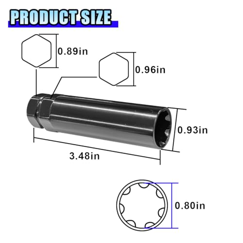 Image of 7 Point Spline Drive Tuner Socket Key Tool, Lug Nuts Socket Wrench Replacement Tool with 13 /16 inch (21mm) and 7 /8 inch (22mm) Hex, Compatible with 14x1.5, 14x2.0, 9 /16 Lug Nut (Black)