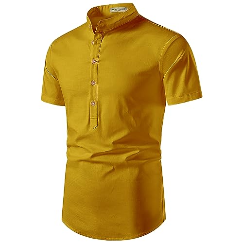 Image of Vida Loca Men's Cotton Linen Plain Stitched Half Sleeve Shirt