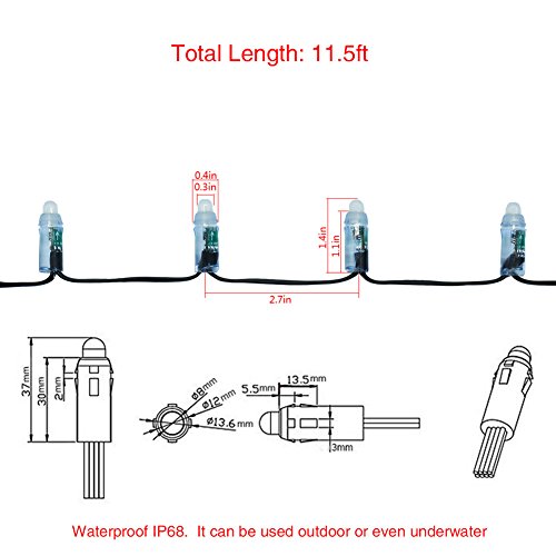 50pcs WS2811 RGB LED Pixel Lights with Black Wire - Individually Addressable, Round, DIY, IP68 Waterproof, DC5V