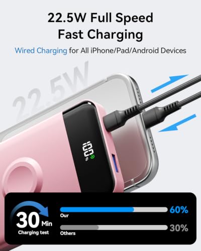Image of for Magsafe Portable Charger, 10000mAh USB-C 22.5W Power Bank, Pastel Pink | Travel Essentials, Wireless Magnetic Battery Pack, Fast Charging, Compatible with iPhone 17 /16 /15 /14, Apple Watch Ultra /11 /10