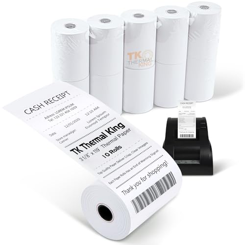 TK Thermal King, (10 Rolls) 3 1/8" x 119' Thermal Paper, POS Receipt Paper for Retail Business Cash Register, Fits Most Credit Card Terminal