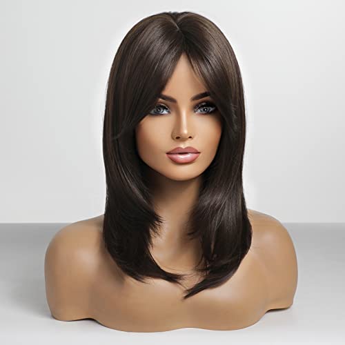 Haircube Long Dark Brown Wigs For Women, Synthetic Hair Wig With Bangs For Daily Use #TOP2