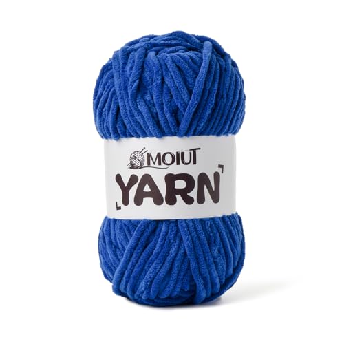 Image of Fluffy Chenille Yarn for Crocheting, Chunky Velvet Yarns for Crochet Amigurumi, Baby Yarn for Crocheting Soft Blanket, 87.4yds /3.5 oz Bulky Yarns for Crafts /Hats /Shoes /Socks (Sapphire Blue)