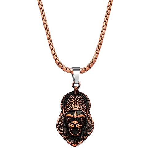 Image of M Men Style Narasimha Metal Pendant With 22 Inch Box Stainless Steel Chain | Lord Narshinha Trident Necklace | Hindu Religious Jewelry for Men & Women