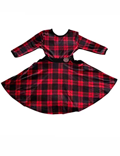 Girls Christmas Dress 3/4 Sleeve Buffalo Plaid Casual Holiday Party Twirl Dresses with Pockets,6-12 Years4