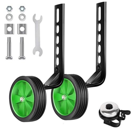 1 par de ruedas de entrenamiento para bicicleta infantil, para bicicletas de 12", 14", 16", 18" y 20", monocarril, resistente, color verde miniatura 1