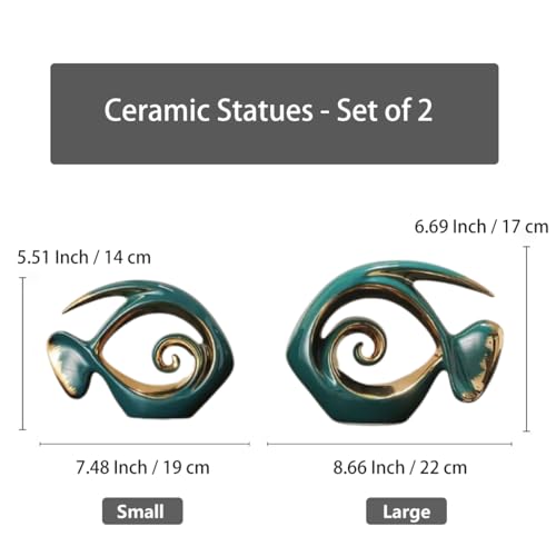 Figuras decorativas de cerámica Angelfish verde y dorado, set de 2 miniatura 6