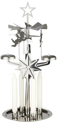 BRUBAKER Portacandele a Carosello in Metallo con Angeli incl. 4 Candele - Piramide da Tavolo Rotante - Piramide Portacandele Natalizia - Piramide Natalizia come Decorazione da Tavola - Argentato BRUBAKER Portacandele a Carosello in Metallo con Angeli incl. 4 Candele - Piramide da Tavolo Rotante - Piramide Portacandele Natalizia - Piramide Natalizia come Decorazione da Tavola - Argentato