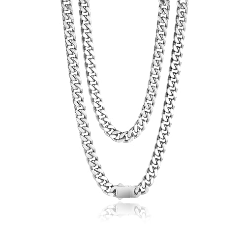 Waterproof Cuban Link Chain for Men 316L Stainless Steel Chain/Black Chain Width 5mm/7mm/9mm, Miami Cuban Chain Necklace for Men No Tarnish& Durable Hip Hop Mens Jewelry