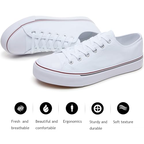 FRACORA Womens White Canvas Sneakers Low Top Lace Up Canvas Shoes Fashion Comfortable2
