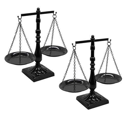 Set of 2 Vintage Metal Libra Jewelry Towers Display with Fixed Beam, Cosmetic Organizer Storage, Scale Centerpiece Stand, Antique Jewelry Storage, Farmhouse Candleholder Display – 7.7“ W x 12.1“ H