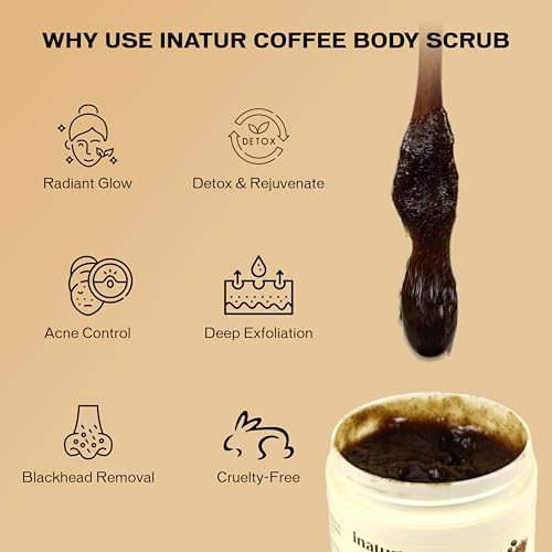 Image of inatur Coffee Body Scrub - Exfoliating, Brightening Tan Removal & Hydrating | With Niacinamide, Salicylic & Glycolic Acids | Cruelty-Free, Vegan & Sulfate-free Formula | 200g
