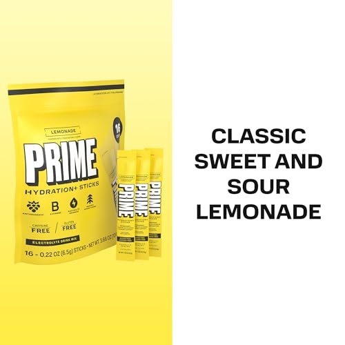 Image of PRIME HYDRATION+ Electrolyte Powder Sticks, Lemonade, Sugar Free Hydration Drink Mix with Potassium, Magnesium & B Vitamins to Replenish Fluids, Caffeine Free, 16 Count