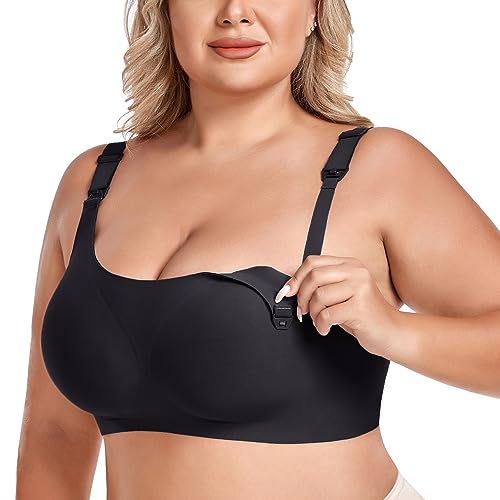 Image of Gailife Smooth Nursing Bras for Breastfeeding Maternity Bra for Pregnancy Seamless Bralettes with Comfort and Bra Extenders -BK,M Black