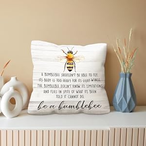 Kdqua summer bumble bee happy pillow covers 18×18 bee themed decor inspirational bumble bee decor sweet bee lover throw pillow covers for farmhouse bedroom couch sofa room decor  urban country home decor