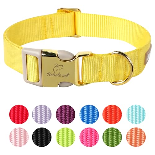 Babole Pet Nylon Dog Collar - Adjustable Yellow Soft Webbing Dog Collars for Small Medium Large Dogs...