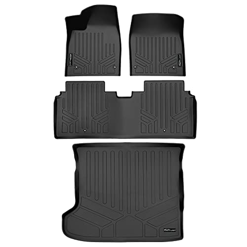 SMARTLINER Custom Fit All Weather 2 Row Floor Mats & Cargo Liner Set Black Compatible with 2022-2023 Kia EV6 Wind AWD
