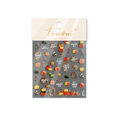 Image of Fall Nail Stickers Pumpkin Nail Art Decals Autumn Vegetable Nails Art Stickers 5D Embossed Self Adhesive Nails Decals for Women Girls Kid Manicure DIY Decoration Supply Accessories