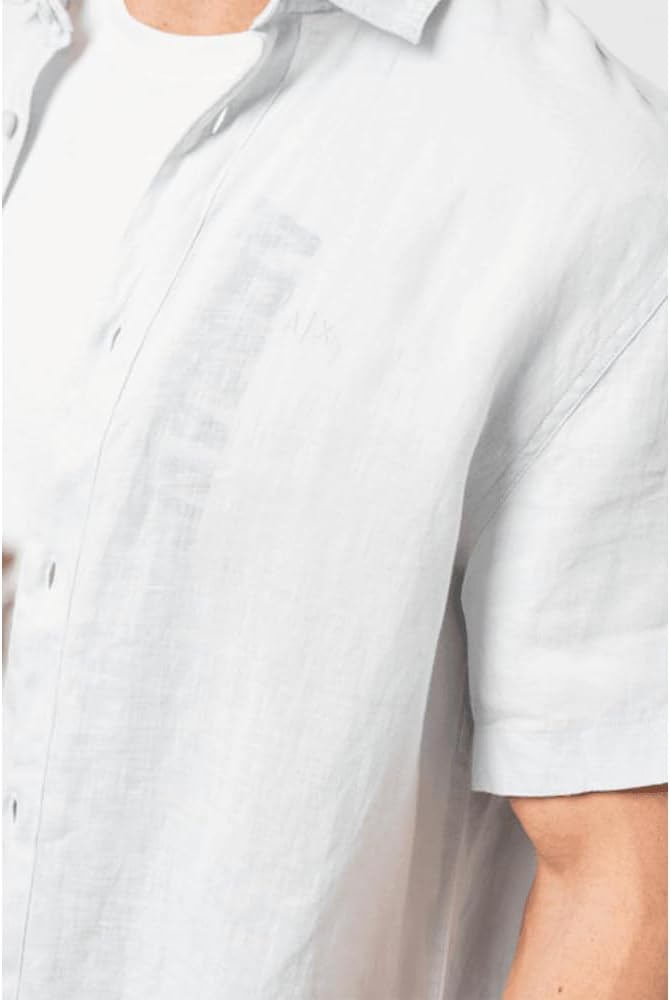 Armani Exchange Men's Short Sleeve Linen Button Down Shirt. Regular Fit.