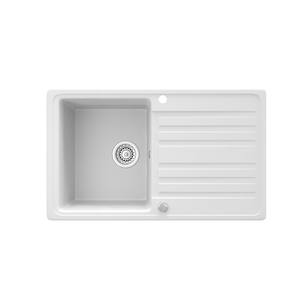 Bergström Fregadero, Blanco, 76.5 x 46 cm | con tendedero, instalable en ambos lados para un montaje flexible en la cocina