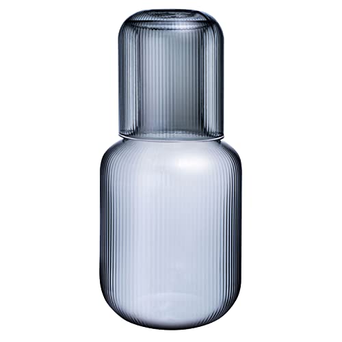 Sizikato 25 Oz Gray Striped Glass Bedside Night Water Carafe With Tumbler Glass. #TOP16