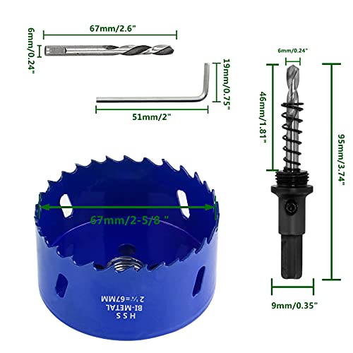 Image of Luomorgo 2-5 /8 inch (67mm) Hole Saw | 1 1 /4 inch Cutting Depth, HSS Bi-Metal, Hex Shank Drill Bit Adapter, For Wood Cornhole Boards Plastic Drywall Fiberboard