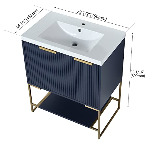 Homsof Freestanding Bathroom Vanity With Resin Basin, 30 Inch, Navy Blue #TOP2